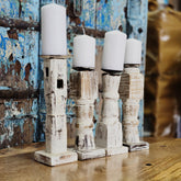 Indian Wooden Vintage Pillar Candle Holder Stand (Set of 4) 111